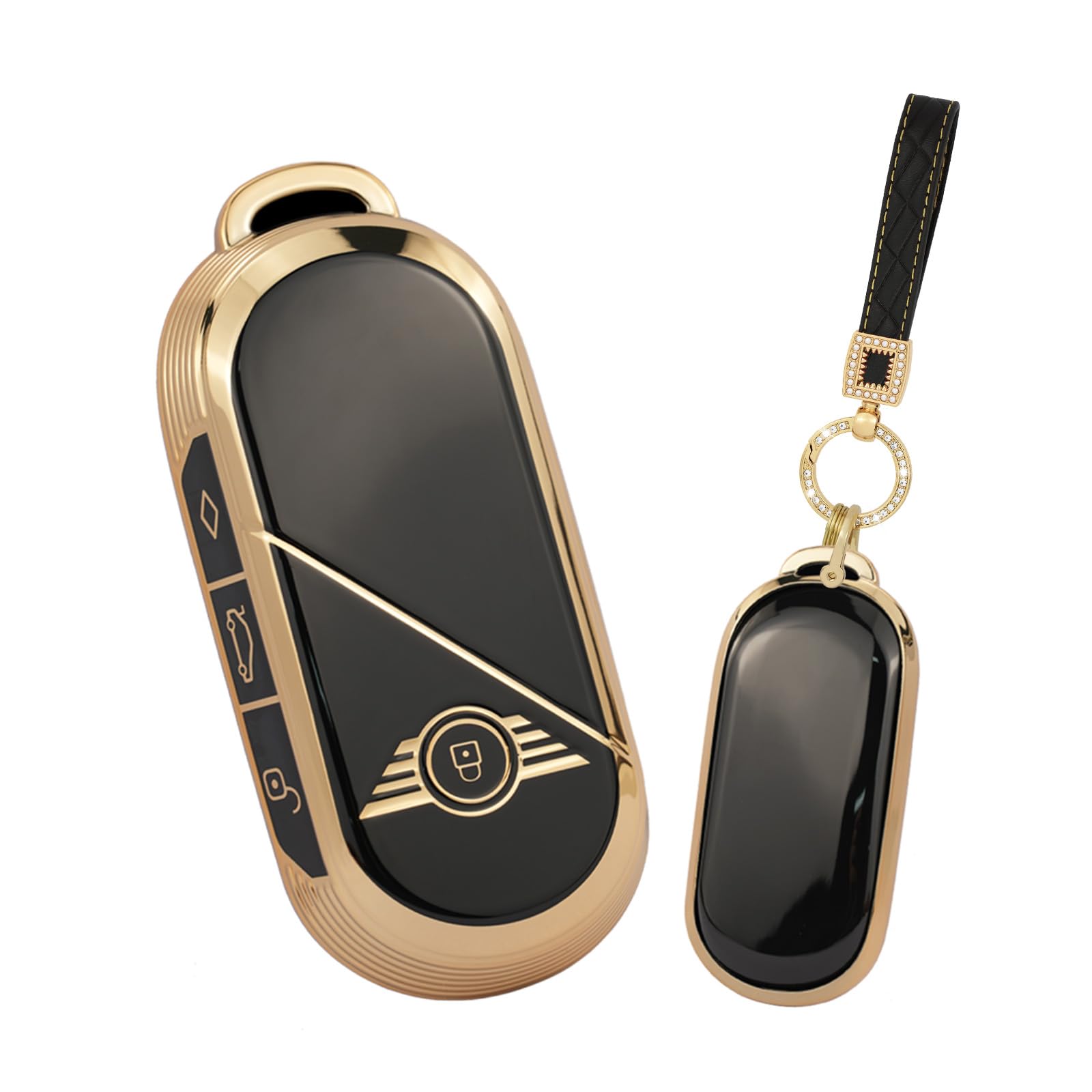 Soft TPU Car Key Fob Cover Case Fit for BMW Mini Cooper Countryman One 2023 2024, Square Pearl Keychain-black, Square pearl keychain-Black