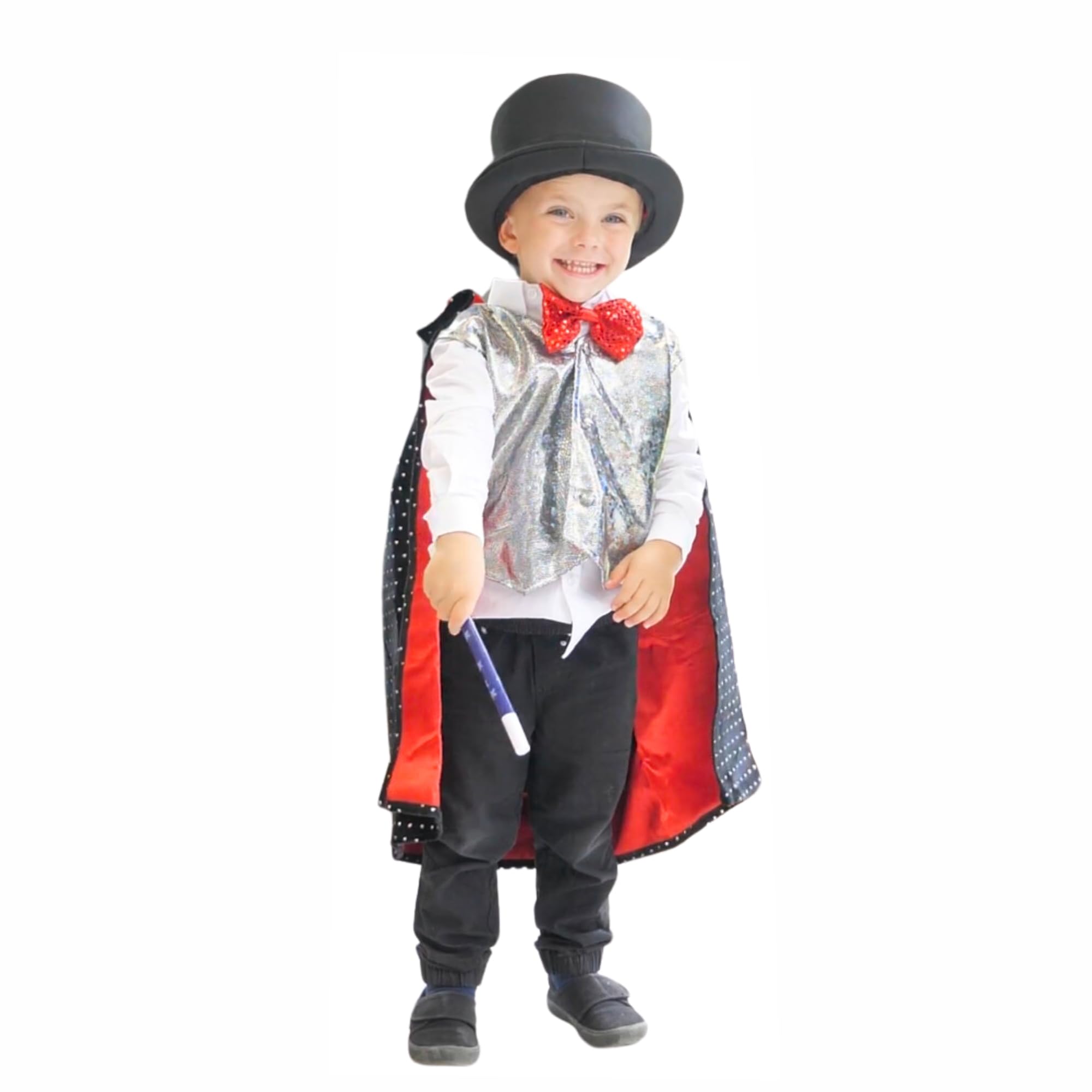 Marvin's Magic - Magician Dress Up - Magical Costume & Props - Magic Wand, Hat, Role Play - Colouring Book - Waistcoat & Cape Costume