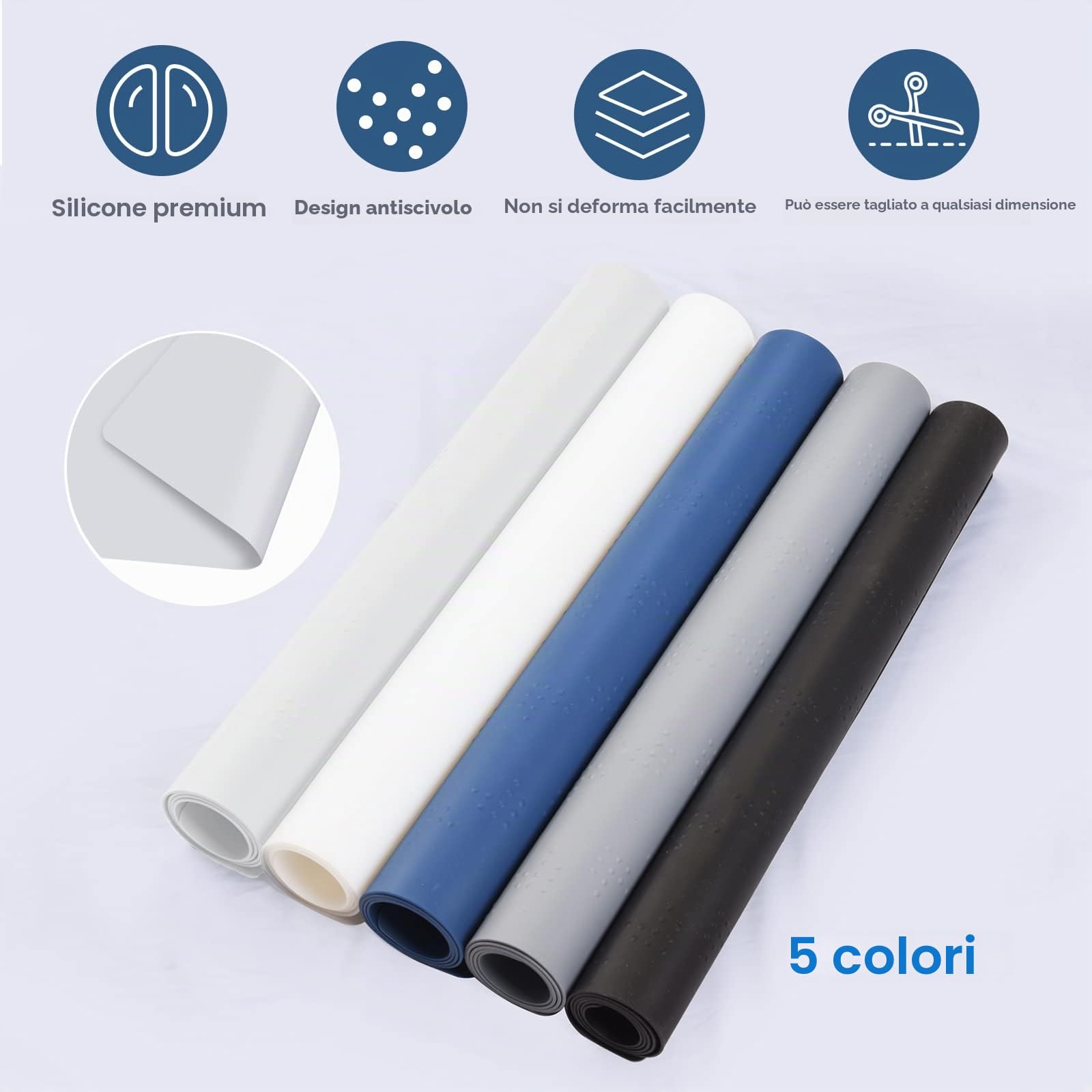 AECHY Tappetino in Silicone 90x60x0,2 cm, Resistente al Calore, Impermeabile, Multiuso, Antiaderente, Protezione per Tavolo, Bancone, Cucina, Lavabile, Nero