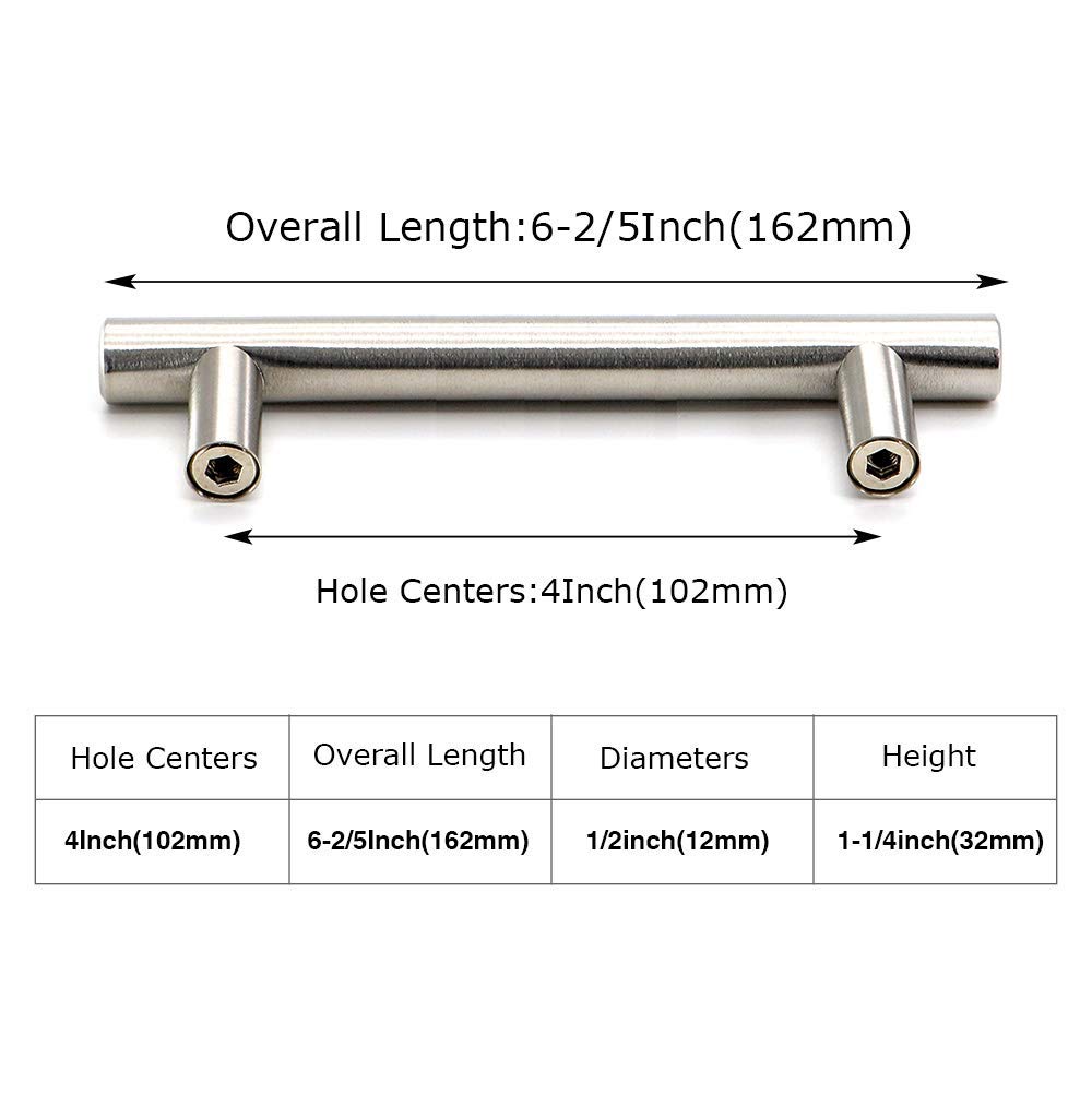 homdiy 25 Pack Brushed Nickel Cabinet Pulls Drawer Handles Cabinet Hardware Stainless Steel Cabinet Handles 4in Hole Centers Cupboard Pull Drawer Pulls, 201SN