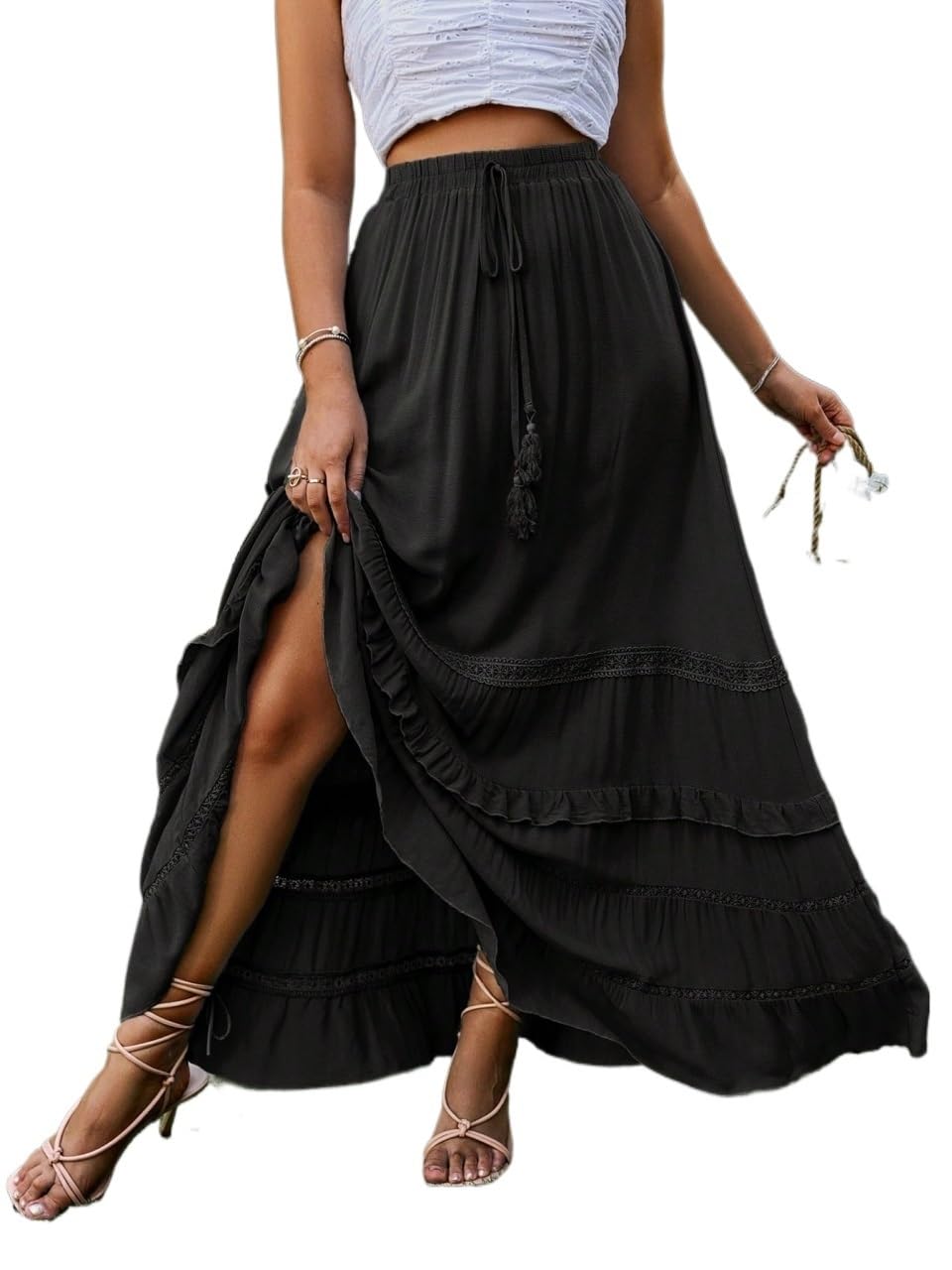 Womens Trendy Beach Skirts Womens Casual Ruffle Hem Skirt Summer