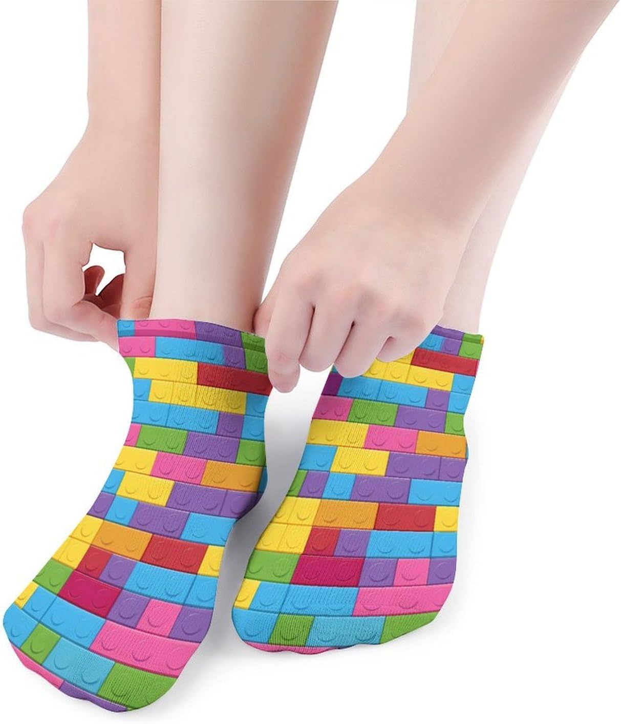 Building Block Print Ankle Socks for Men Women Low Cut Crew Sock Casual Sports Clothing