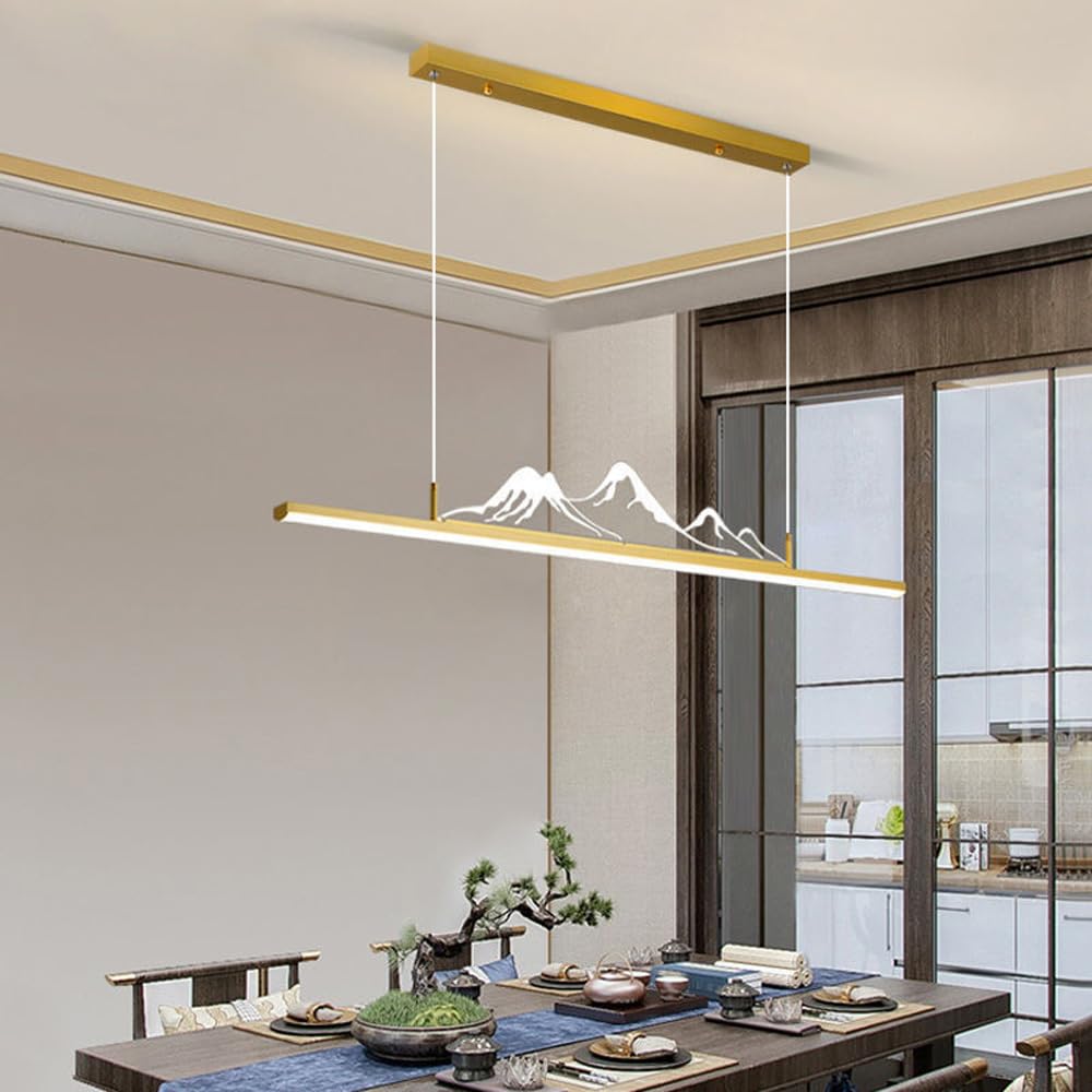 Lampada da tavolo da biliardo Lampada a sospensione lineare a LED Lampadario con dimmerazione lineare dorata per sala da pranzo Lampada a sospensione a striscia lunga bianca nera per isola cucina