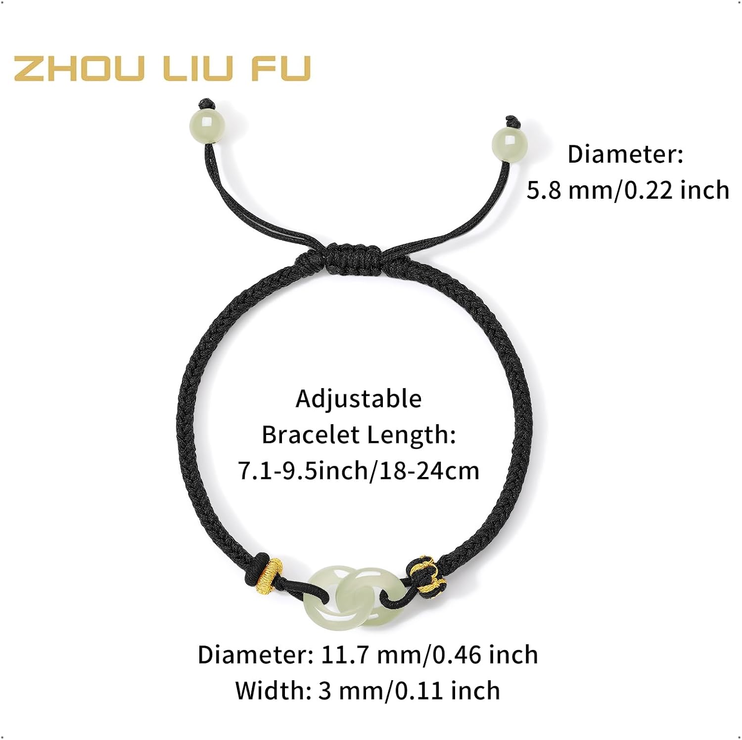ZHOU LIU FU Natural Hetian Jade Bracelets Double Circle Interlocking Ring Green Jade Infinity Charm Red Braided Bracelet Jewelry for Women Couple Gifts Birthday Anniversary