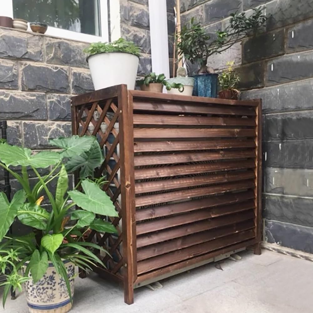 QYMYOZ Outdoor Air Conditioner Cover 110x50x85cm, Wooden AC Unit Enclosure, Air Conditioner Fence, Weatherproof AC Cover for 47.2x22.4x39.3in/120x57x100cm Units