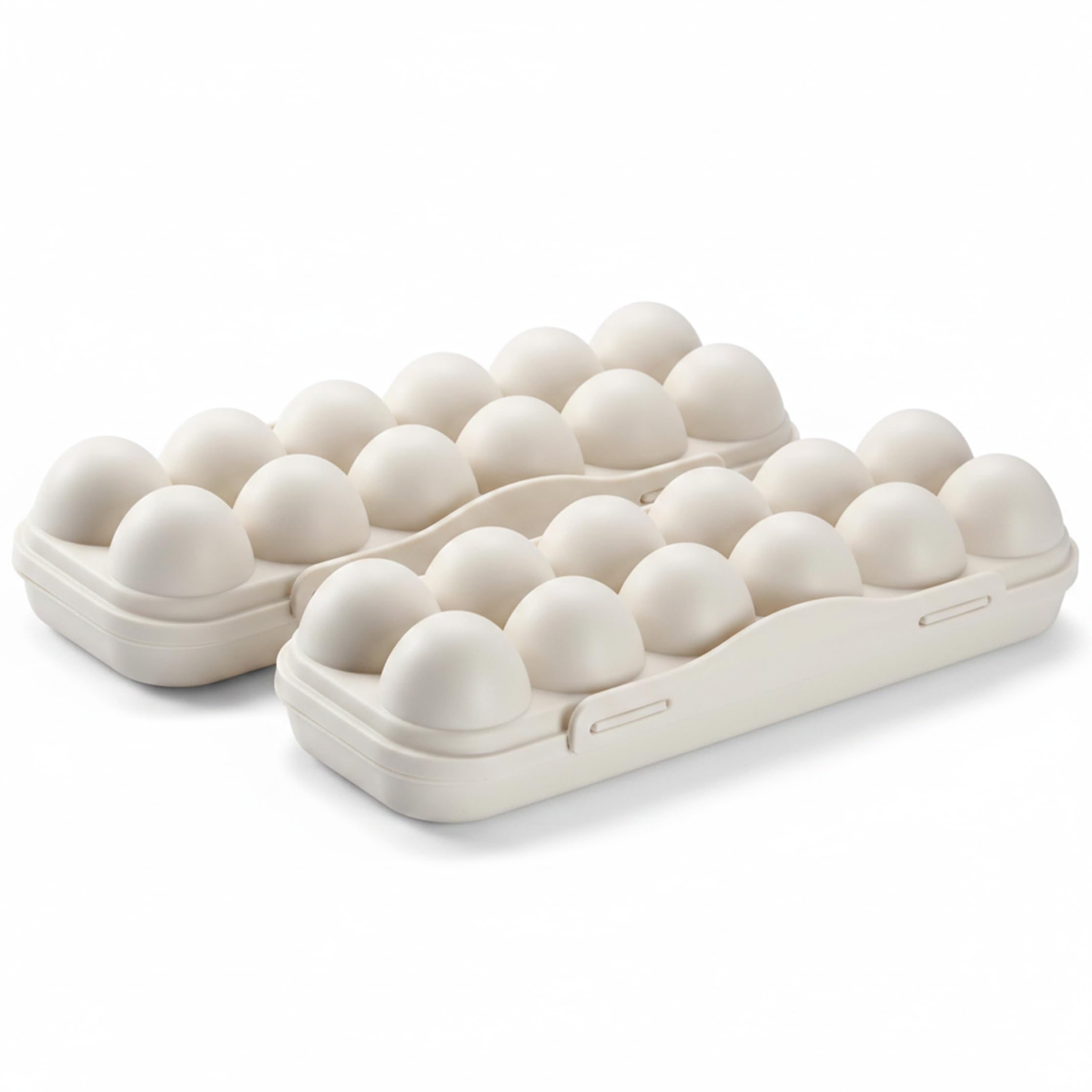 Striegro Egg Storage, 2-pack 12-grid Khaki Egg Storage Box, Plastic Carton With Snap Lid, Stackable Box For Fridge Organization..