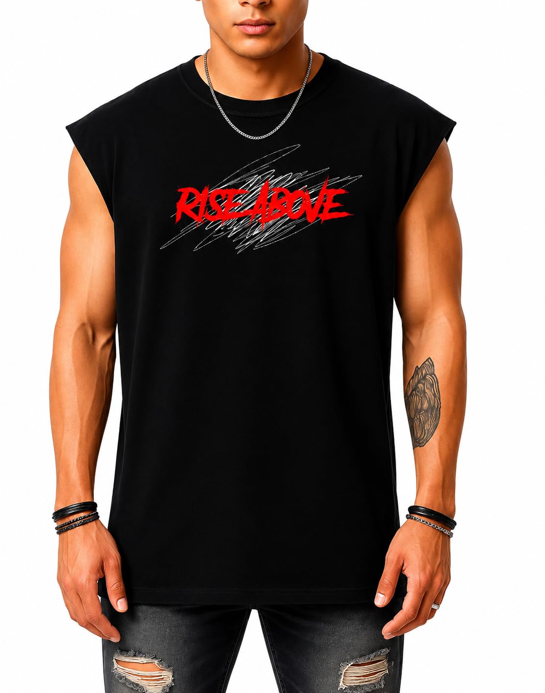 Men's Black Sleeveless Graphic T-Shirt Round Neck Casual Gym Tank Top-image-26