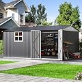 AirWire 14x10 FT Outdoor Metal Storage Shed with Window, Heavy-Duty Galvanized Steel Tool Shed with Lockable Doors, Waterproof Garden Shed for Backyard, Patio, Lawn, Black