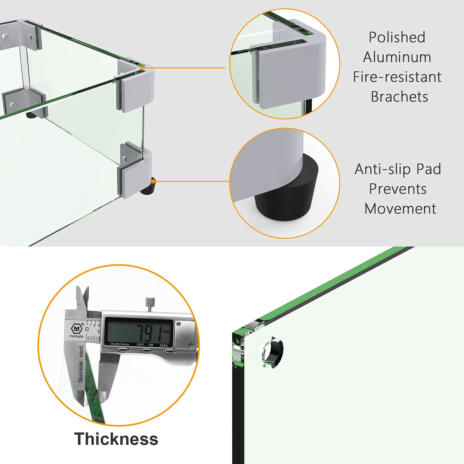 BQMAX 41.5" x 17.5" Fire Pit Glass Wind Guard Rectangular, 5/16" Thick