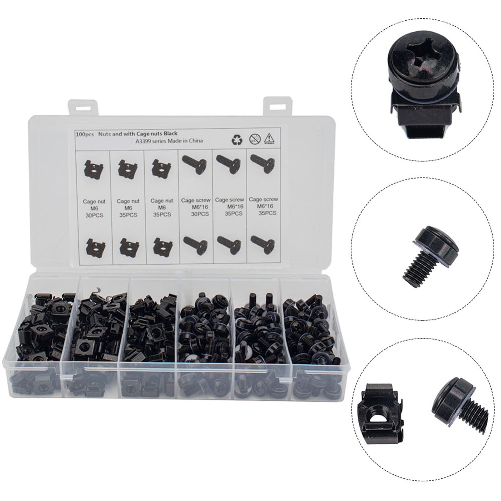 SHINEOFI Kit de Vis de Montage en Rack M6, Écrous Cage, Acier Carbone Noir