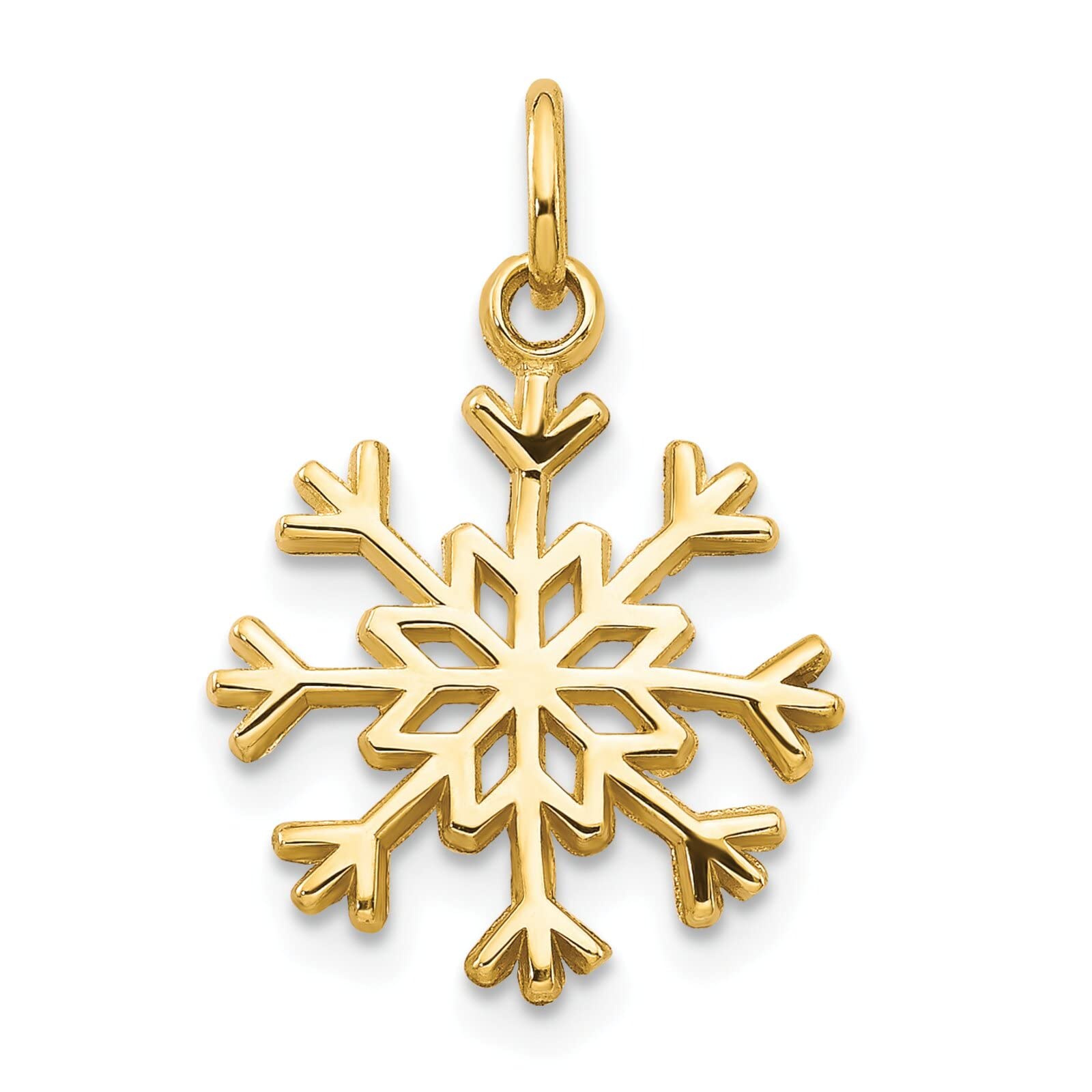 FindingKing 14K Yellow Gold Snowflake Charm Polished Winter Jewelry