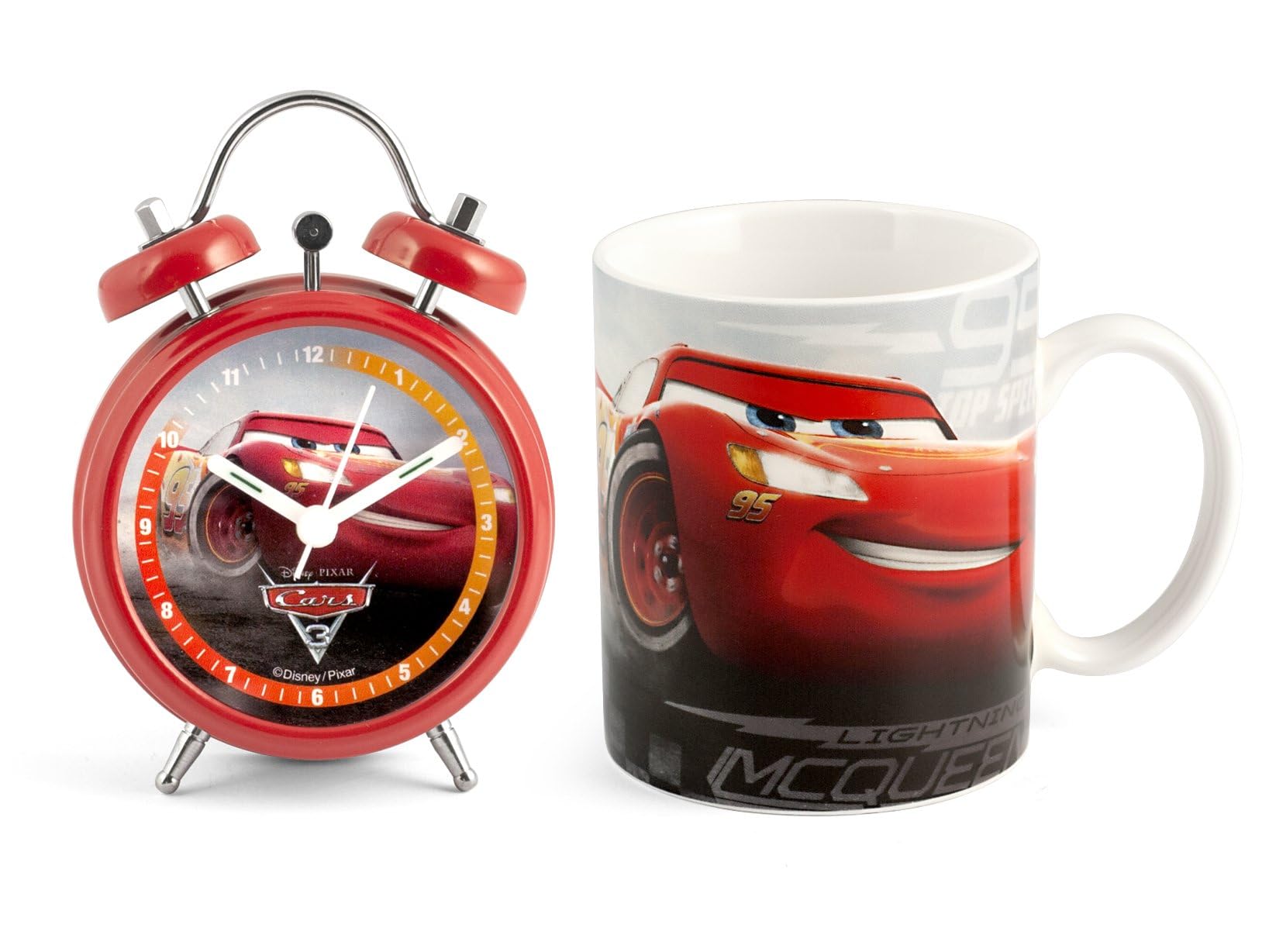 Home Disney Cars Set Alarm Clock Mug, Porcelain, Red, 2 Units