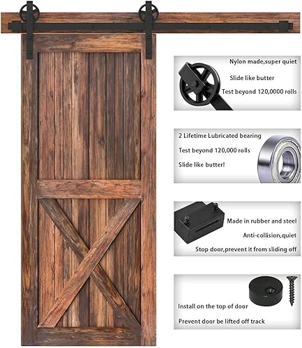 Miniatura 4 de WINSOON Kit de herrajes para puerta corrediza de granero de madera de 8 pies con juego de manijas de puerta de granero de 1 pieza