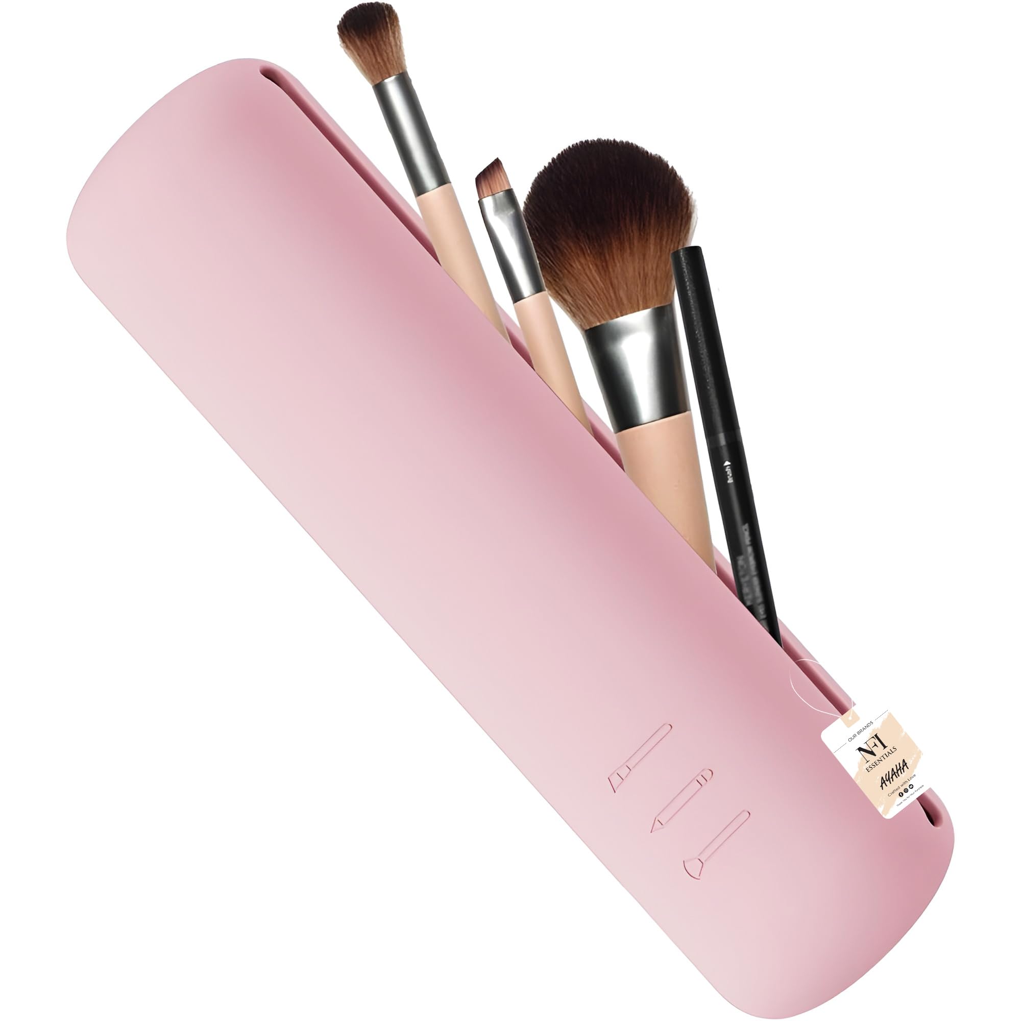 Large Travel Makeup Brush Holder, Silicone Portable Cosmetic Face Brushes Case with Magnetic Closure, Soft and Sleek Waterproof Small Makeup Brush Pouch (Light Pink)-image-13