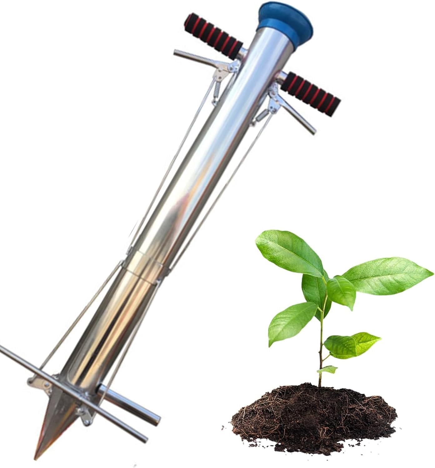 Trapiantatrice per piantine, Strumento per piantine di ortaggi con Doppia Impugnatura e Design a Pedale di misurazione, Strumento per piantare manualmente Il Giardino