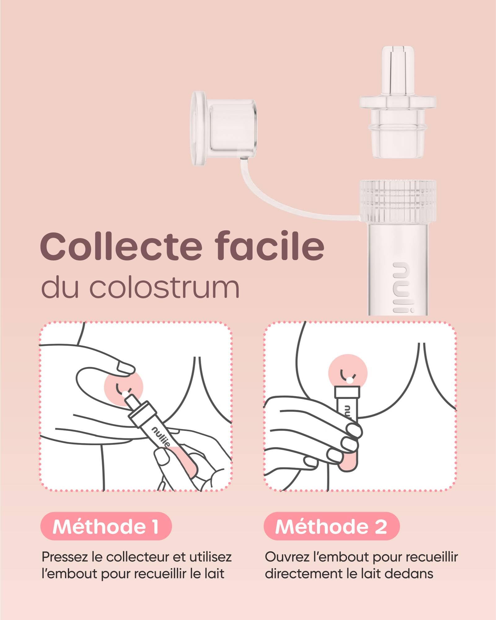 Nuliie Kit collecteur de colostrum 7 ml/8 pièces, étanche, réutilisable, résistant à la chaleur et au congélateur, sans BPA, avec lingette en coton, étui de rangement, brosse de nettoyage, prêt à
