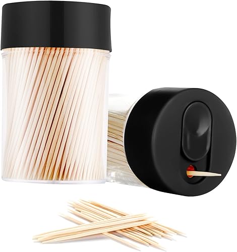 TRTRin Palillos de dientes de madera de bambú 3000 unidades con 2 soportes para palillos de dientes reutilizables, palillos de dientes resistentes