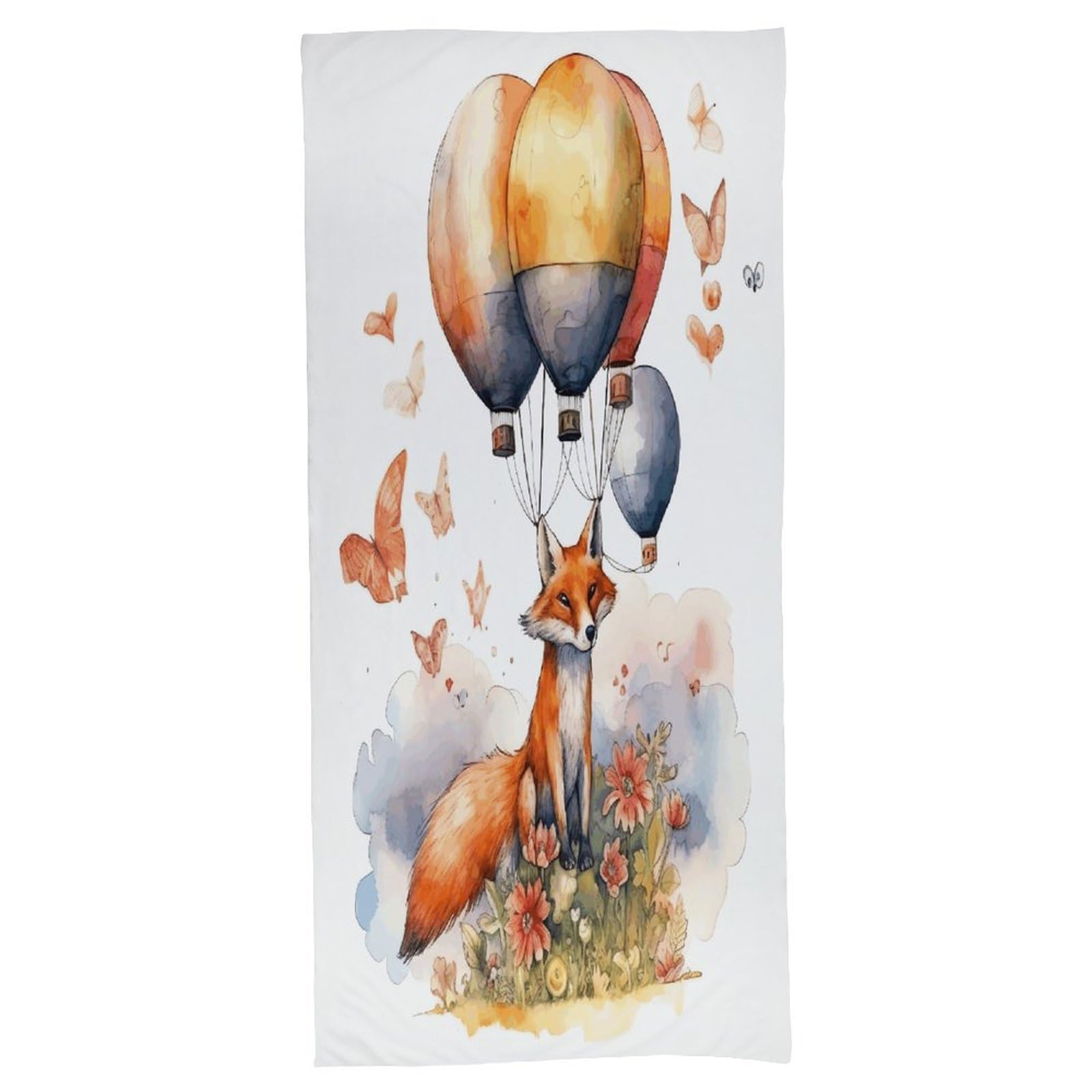 Fekiloot Men's Style Fox And Hot Air Balloon Bath Towel Highly Absorbent,Beach Towels For Wo,Pool Towel Bathroom Essential For Beach,Gym,Travel, Camp