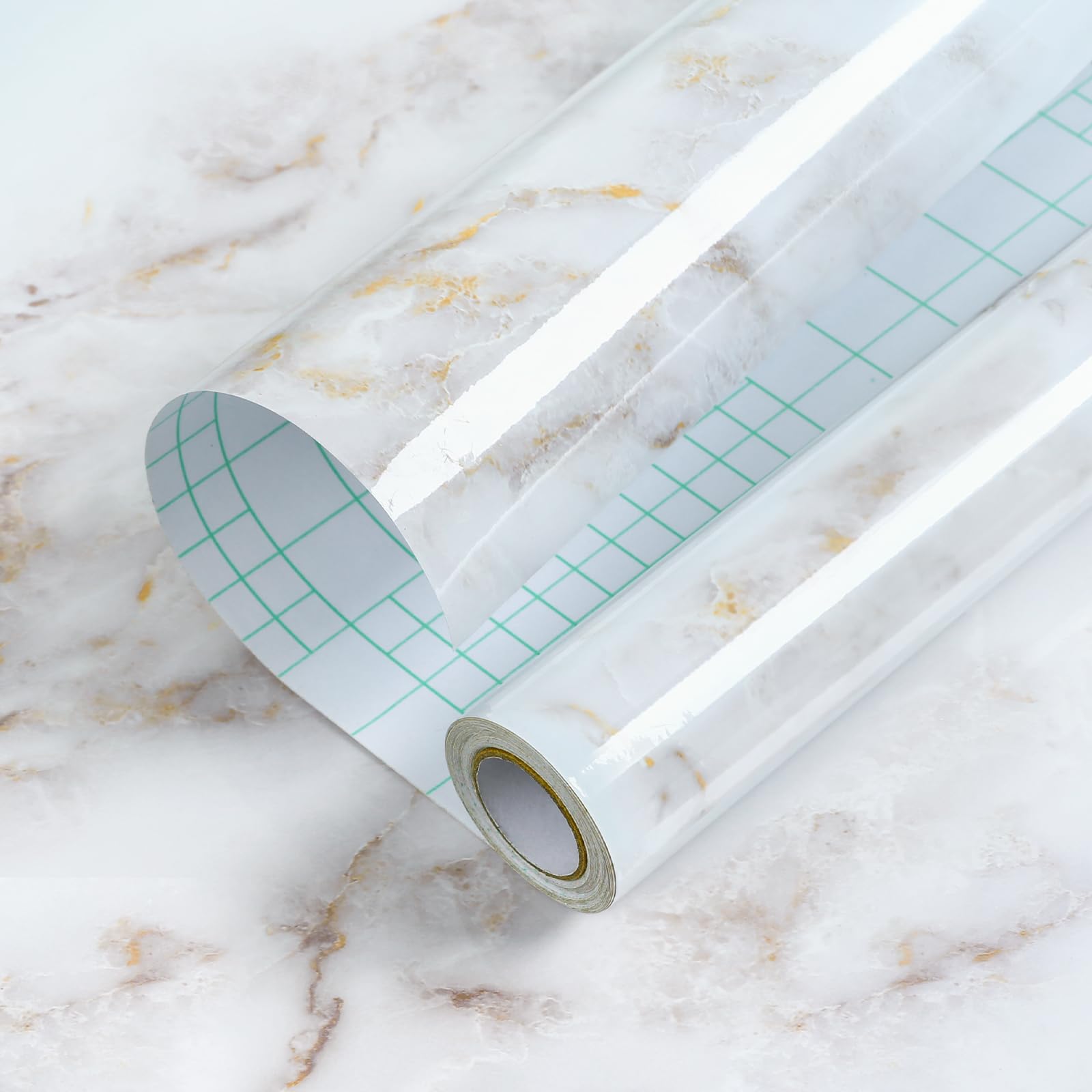 Homein Marble Contact Paper 17.5"×78.7", Peel and Stick Countertops Wallpaper Waterproof Self Adhesive Wall Paper Roll for Cabinets Drawers Kitchen Old Furniture, Modern Glossy White/Gold