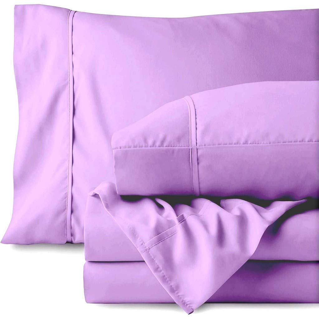 500 Thread Count Super Quality Bedding Sets 100% Egyptian Cotton 4PC Bed Sheet Set 24" Inch Extra Deep Pocket Queen Bed Size, Lilac/Lavender Solid