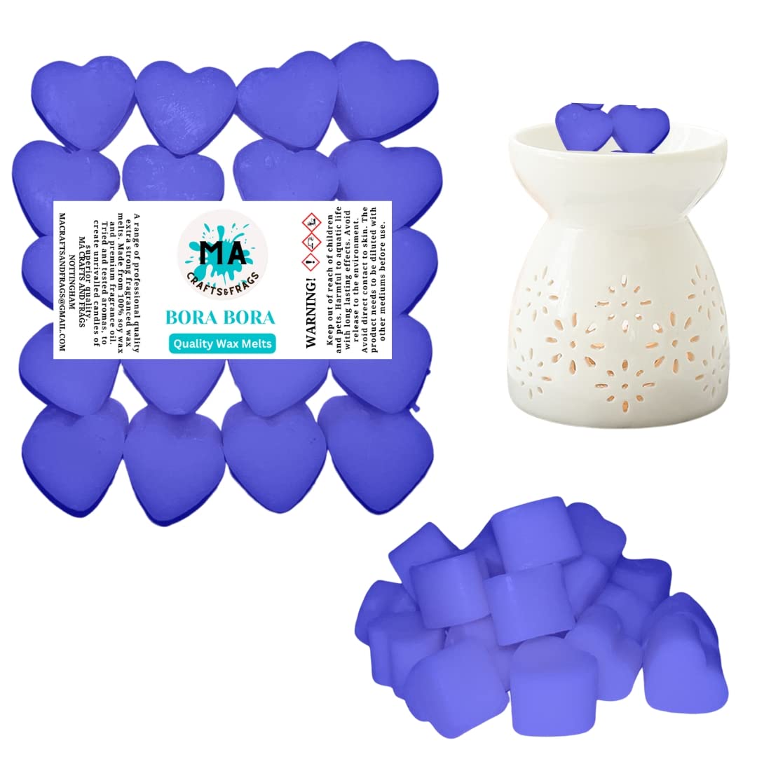 Ma Crafts&Frags Blue 20 X Highly Scented Wax Melts Mini Hearts Many Fragrances Designer Inspired (Bora Bora)