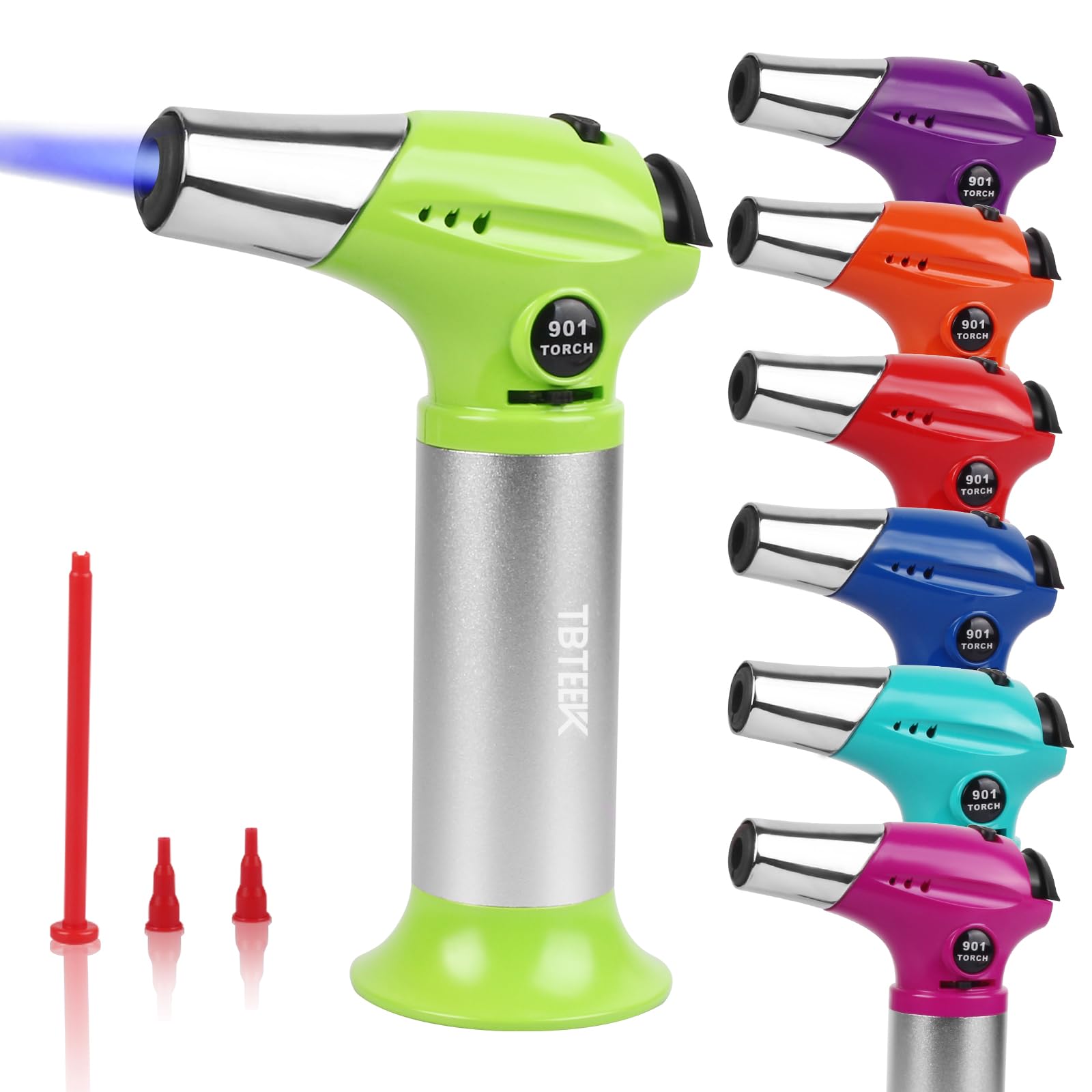 TBTeekButane Torch T901, Kitchen Torch Cooking Torch with Safety Lock & Adjustable Flame for Cooking, BBQ, Baking, Brulee, Creme, DIY Soldering(Butane Not Included), Green
