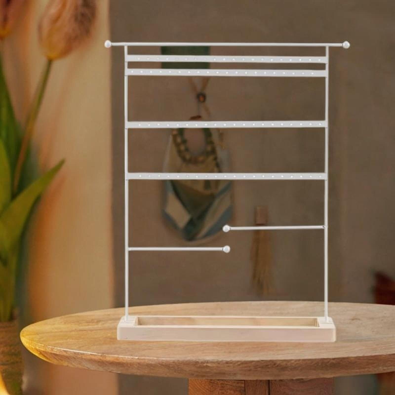 Stojak na Biżuterię Organizer na Biżuterię Stojak na biżuterię Stojak do przechowywania biżuterii Drewniana taca Stojak na kolczyki na blacie Stojak na Naszyjnik(White)