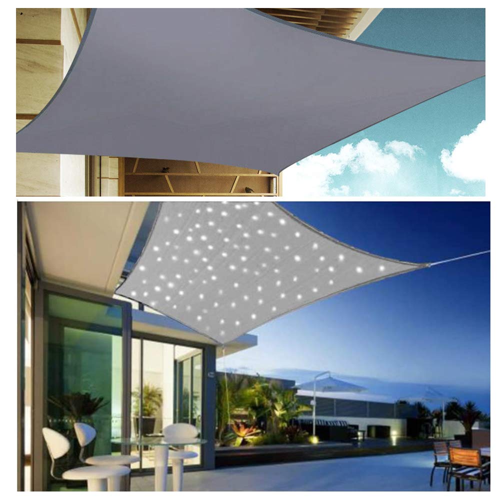 Tenda Parasole Vela Ombreggiante, Protettiva del Sole con Luci a LED, Poliestere Antistrappo, Impermeabile Protezione Raggi UV per Esterni Giardino Verande Terrazza, Grigio,Grigio,2×3m