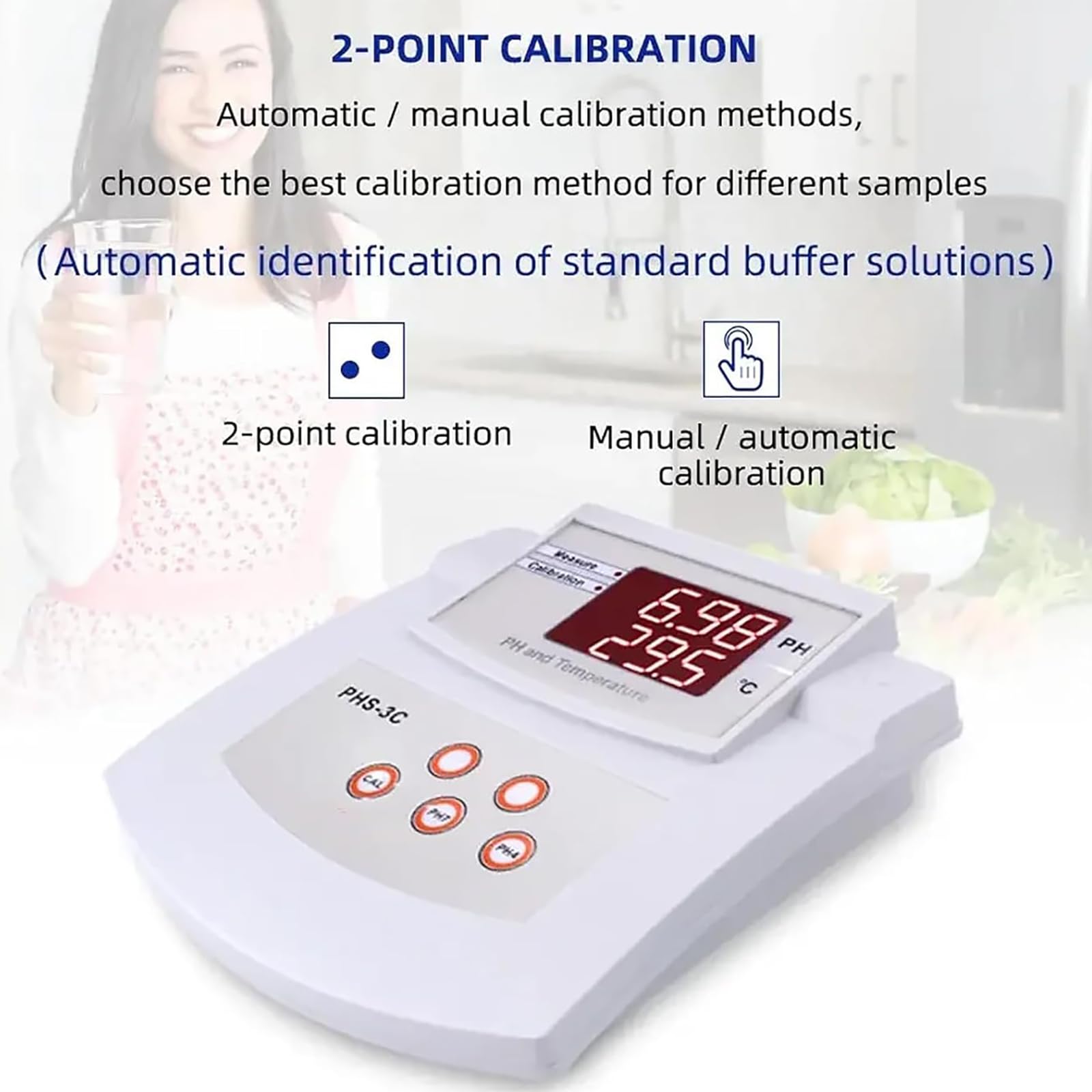 Medidor De PH De Laboratorio De Escritorio, Medidor De PH Profesional, ± 0.01 PH Precisión Y Electrodos De PH/Temp 2, 2 Puntos De Calibración Automática
