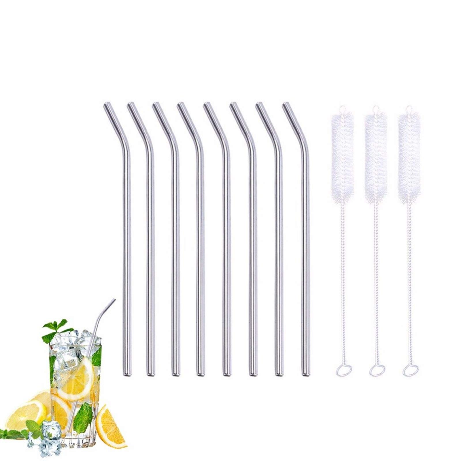 ZIETNAL 8 pz/lotto Set di Cannucce In Metallo Riutilizzabili Con Spazzola Pulitore Cannucce Piegate Kit Cannucce A Buon Mercato Bar Cocktail Accessori