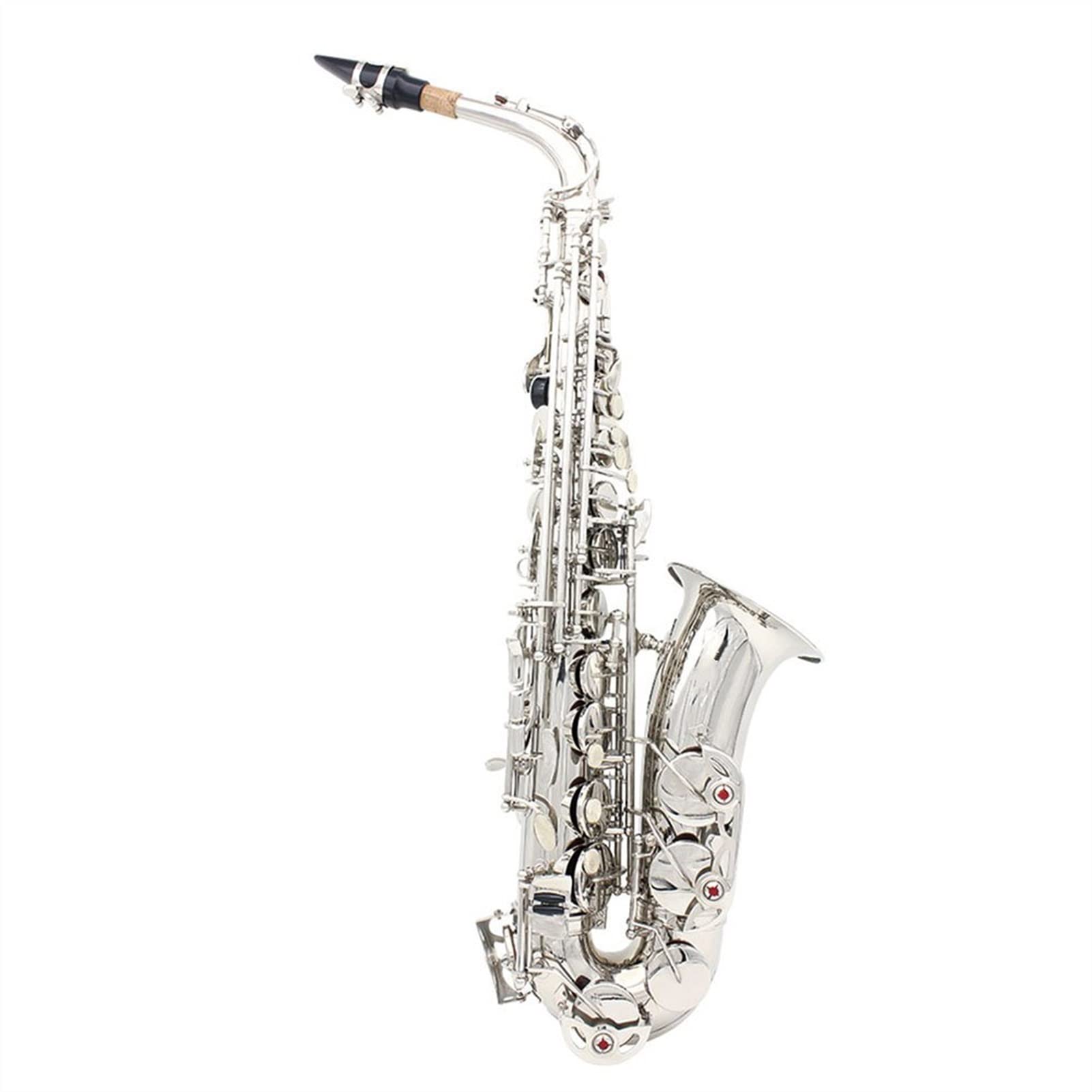 Sax Principianti Kit Sax Contralto in MIB Ottone Placcato Argento Strumento a fiato Professionale Mi Sax Piatto con Cinturino in Custodia Strumento Musicale Strumento a fiato