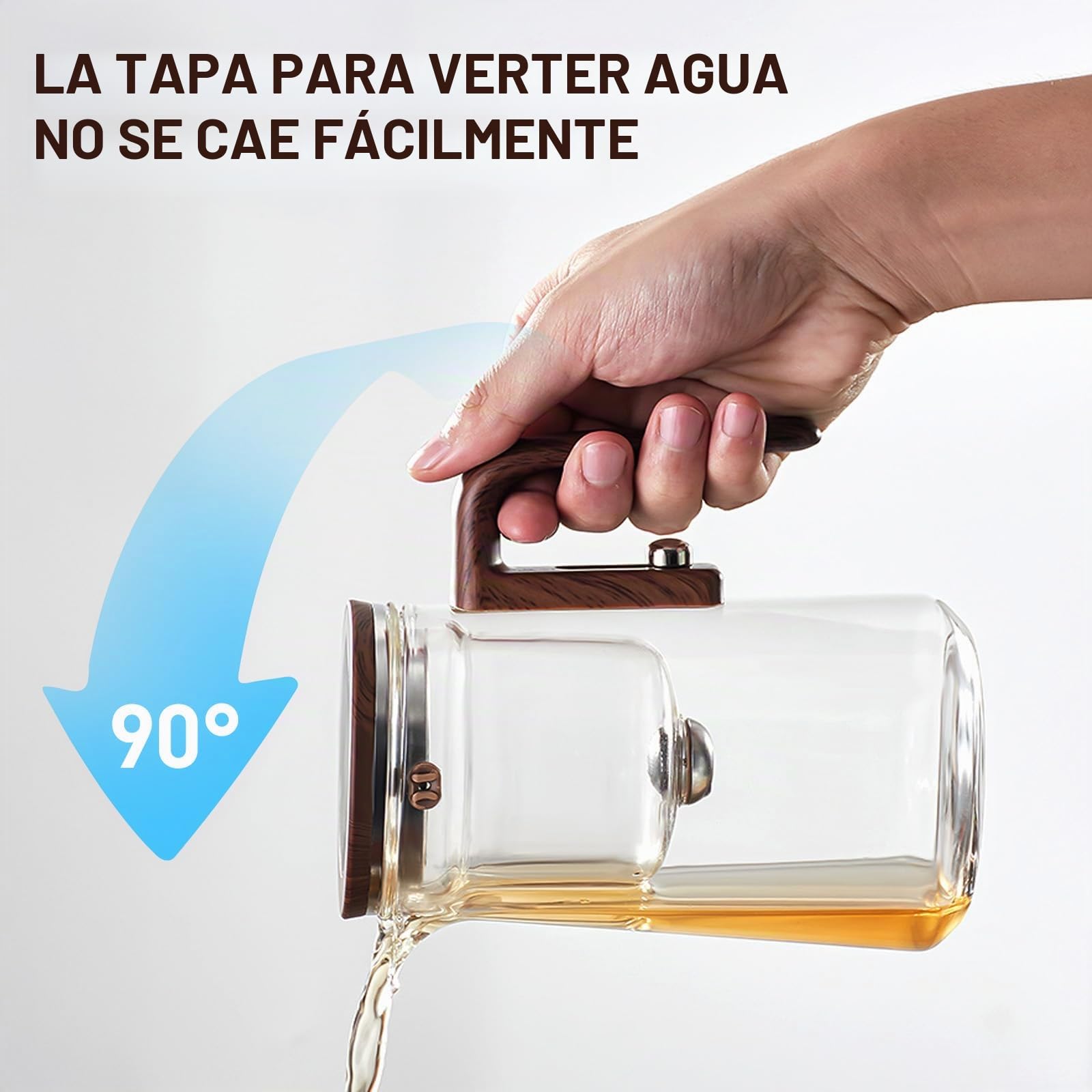 Tetera de cristal para separación de agua con filtro y mango de madera - Tetera mágica, diseño innovador para disfrutar del té uniformemente, tetera transparente con infusor