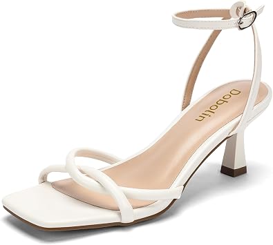 DOBOLIN Wide Width Womens Sandals 2.5-inch Square Open Toe Kitten Heels Strappy Ankle Strap Sandals Comfortable Dressy Party Wedding Shoes