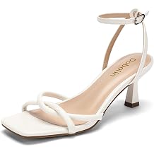 Wide Width Womens Sandals 2.5-inch Square Open Toe Kitten Heels Strappy Ankle Strap Sandals Comfortable Dressy Party Wedding Shoes