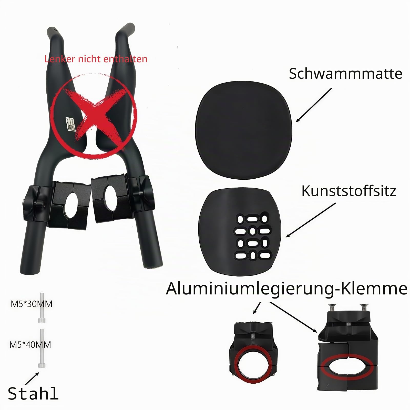 Bike TT Aero Lenkerklemmen-Set, Carbon Triathlon Trial Fixie-Fahrrad Ruhelenker-Verlängerungs-Montagehalterungen mit Armlehnen-Pads, für MTB Rennrad-Lenker, Dropbar (für Aero Bar)