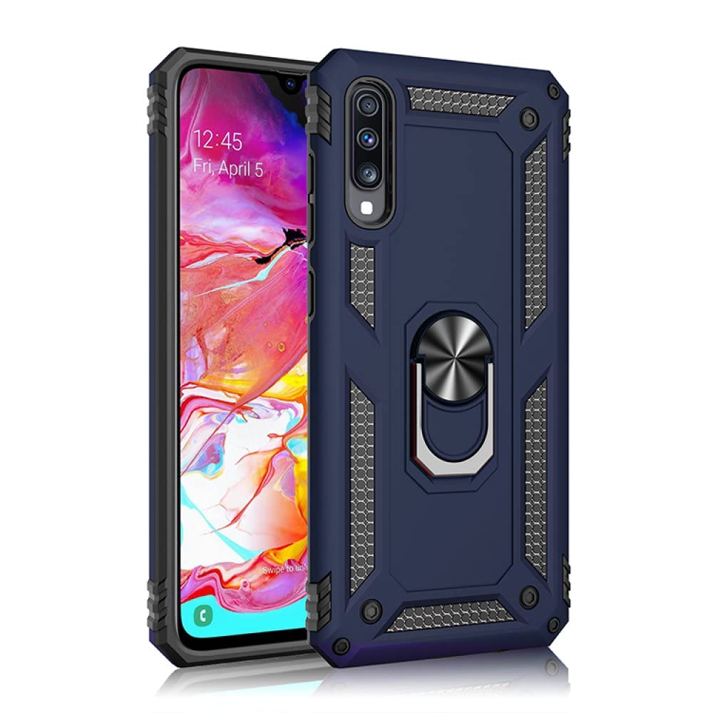 Samsung Galaxy A70 Uyumlu Kılıf Tank Yüzüklü Silikon Kapak - Lacivert