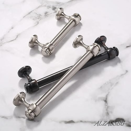 Miniatura 3 de Alzassbg Paquete de 10 tiradores de gabinete de níquel satinado cepillado, manijas de gabinete centrales de 5 pulgadas (5.039in), barra recta para