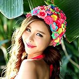 Swimming Hat Floral Petal Retro Style Flower Bathing Cap For Women - Red