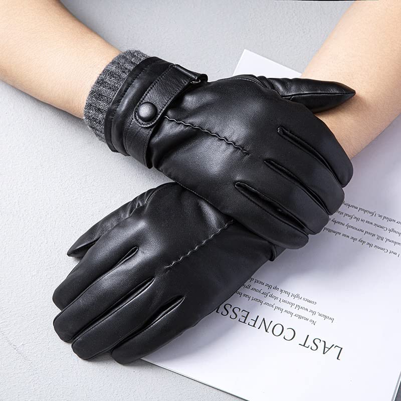 Guantes térmicos para Invierno Guantes de Cuero for Hombre Pantalla táctil Forro Polar Piel Oveja Invierno Negro Varios tamaños