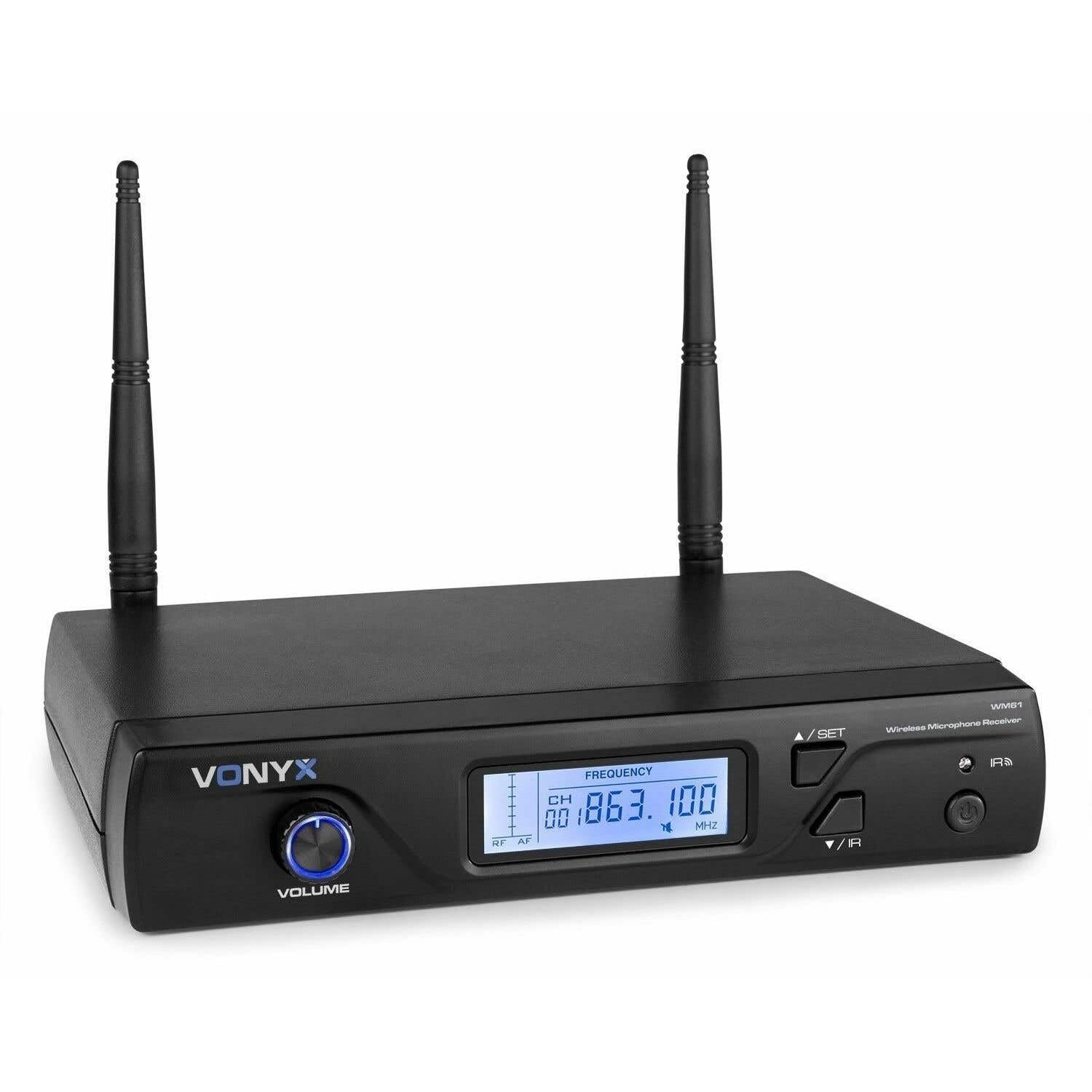 Vonyx WM61B - Microphones sans Fil UHF, 16 Canaux, 1x Micro Casque, 1x Micro- cravate, Idéal pour Conférences et Présentations