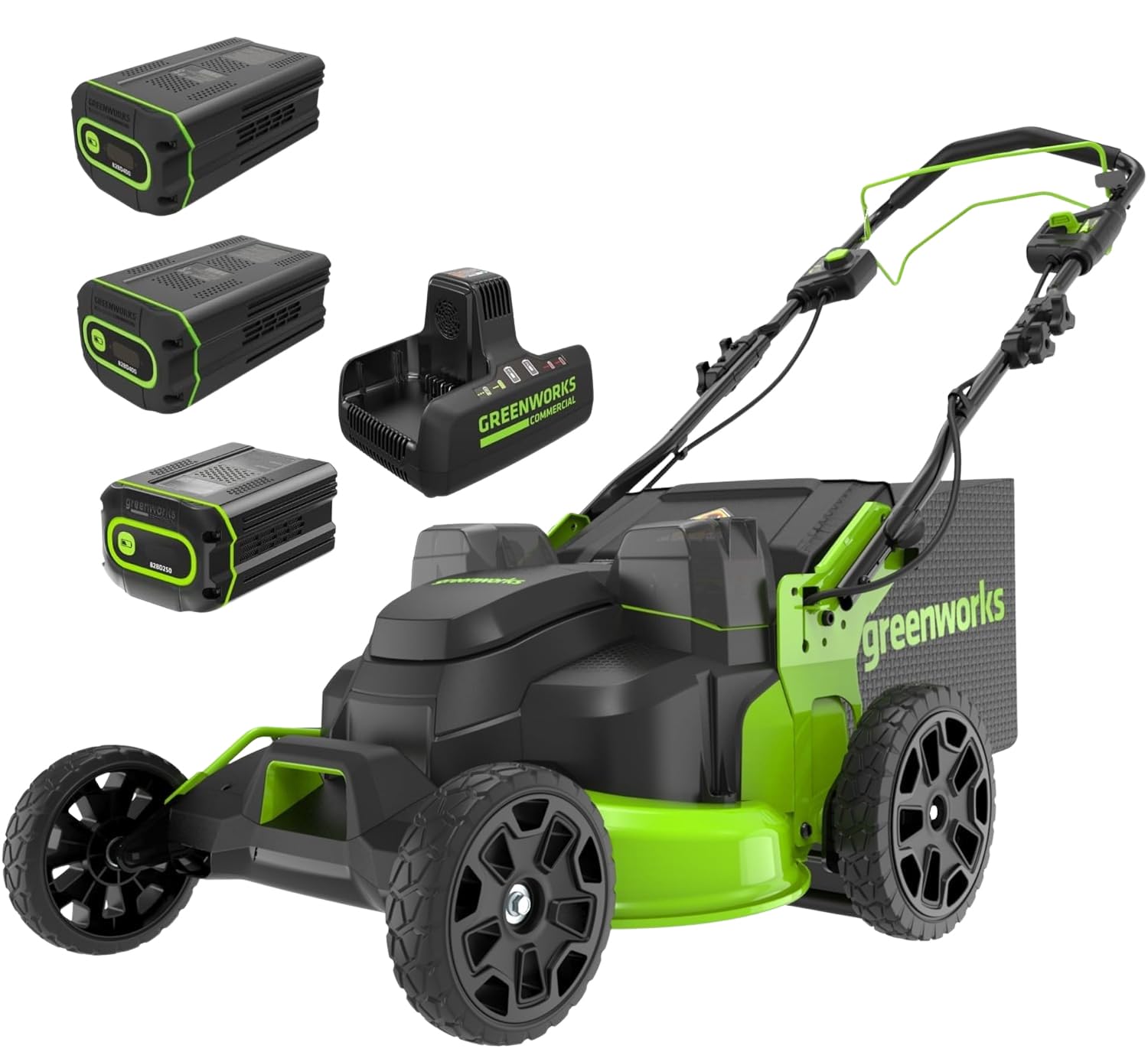 Greenworks 82V Bundle - 25” Brushless (Self-Propelled) Cordless Lawn Mower, (2) 4.0Ah Batteries and Dual Port Rapid Charger + Bonus 4.0Ah Battery ($349 Value)