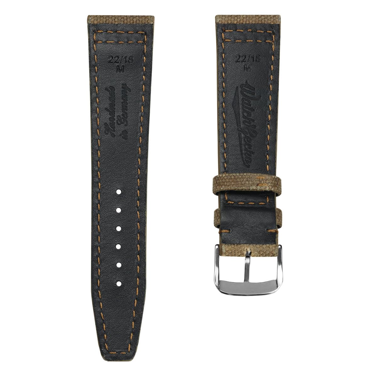 WatchGecko - Cinturino per orologio in tela, fatto a mano, in due pezzi, marrone