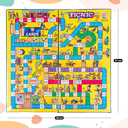 Image of Ratna's Picnic Junior Board Game for Family, with Pegs, Dice, Cards and Game Money, Educational Games for Kids Age 5+ Years