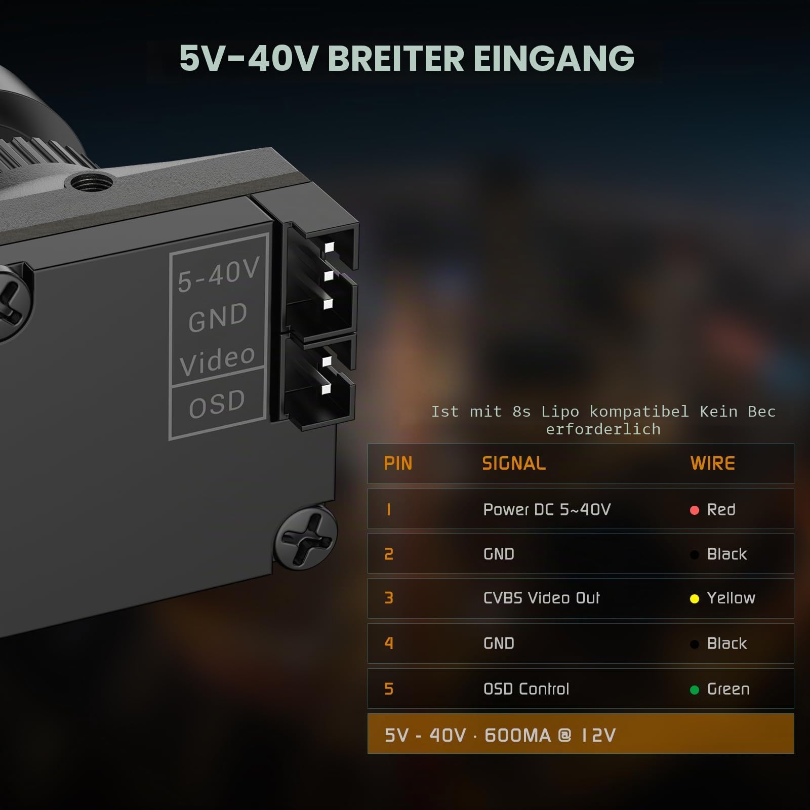 FPV-001_M FPV Camera 1800TVL, 0.000001LUX Starlight Night Vision, Ultra-Low Latency ≤30ms, 5V-40V Wide Voltage, Super WDR, 125° FOV, PAL/NTSC, 1/1.8" CMOS, Micro FPV Racing Drone Camera