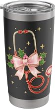 Pink Christmas Doctor Women Nurse Stethoscope Hospital Santa Stainless Steel Insulated Tumbler