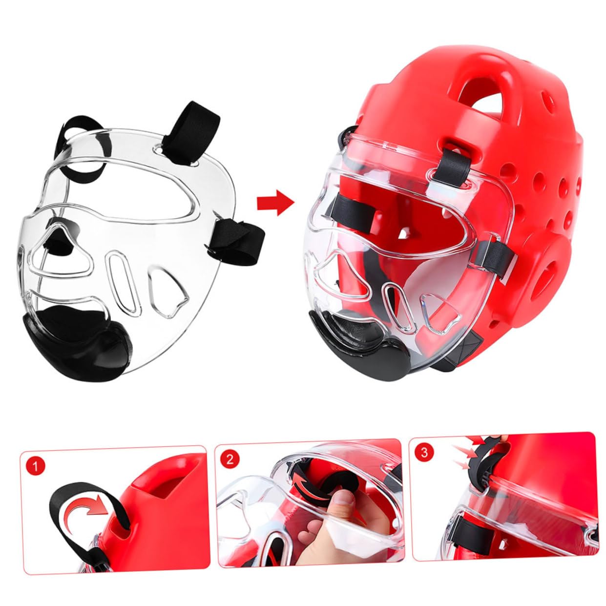 Alipis Casco Protettivo per Taekwondo 2 Unitá in Plastica Rinforzata, Leggero e Affidabile, Protezione Viso Staccabile per Allenamento e Sparring
