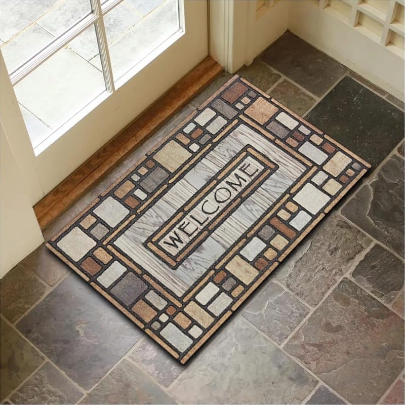 Felpudo Entrada Casa 60x90 cm Beige Geométrico Marrón Felpudo Antideslizante Lavable Felpudo Exterior Felpudos Entrada Casa Alfombrilla para Pasillo Cocina Dormitorio Mascotas