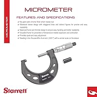 Vista 121 de Starrett 436.1 - Micrómetro exterior, tope trinquete, tuerca de bloqueo, caras de carburo, pulgadas, Negro, 1