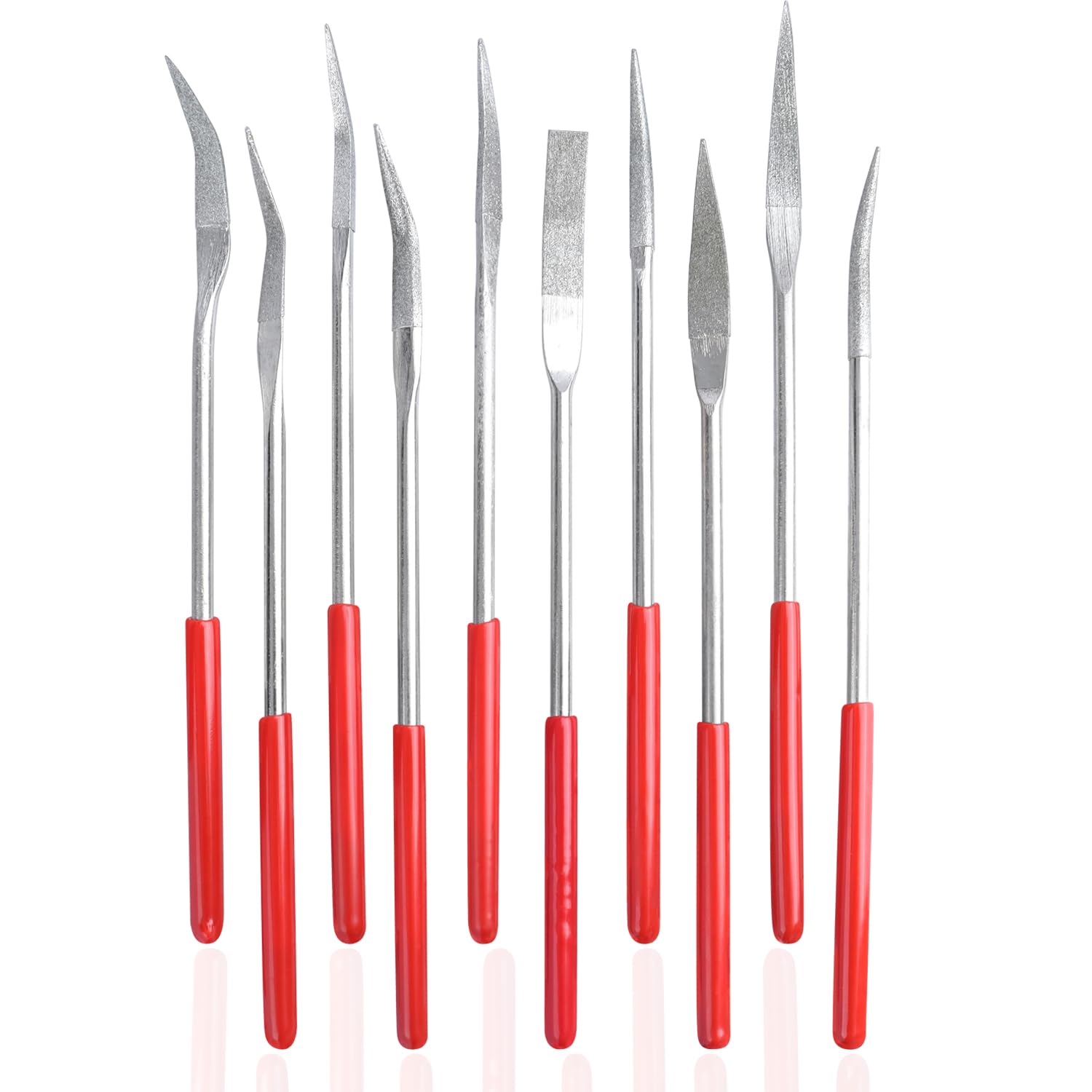 Treki 10pcs Diamond Needle File Set, 3 X 140mm Diamond Needle Files Assorted Mini Diamond Coated Riffler File Kit Small Metal File Tools for Jewelers Glass Wood Carving Craft