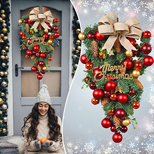 FLXHSA Dekoracje świąteczne Halloween Wieniec wiedźmy Oferta świąteczna Gałęzie Czerwone jagody Szyszki czerwone motyle Podwiązanie Dekoracyjny wieniec Słoneczny Powe Wieniec bożonarodzeniowy (kolor,